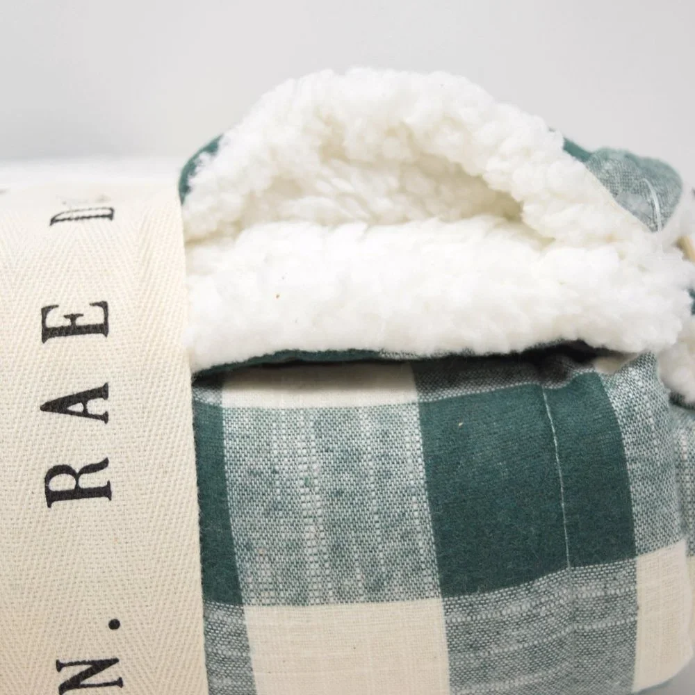 Rae Dunn Making Spirits Bright Throw Buffalo Check Sherpa Blanket New Green